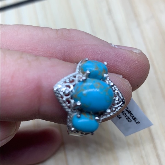 Mojave Blue Turquoise Ring in Platinum Bond Brass - Picture 3 of 6